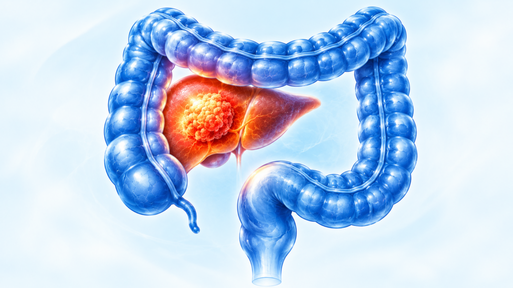 Glowing Colon and Liver Tumor Anatomy